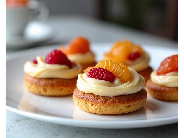 Présentation élégante de pâtisseries créées par un étudiant.